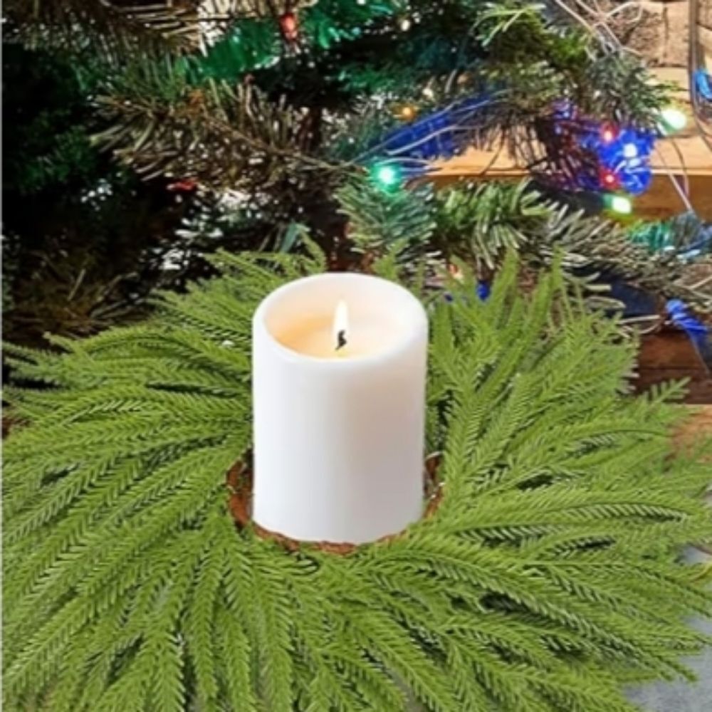 Elegant Green Holiday Wreath with Candle